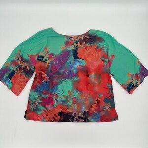 Soft Surroundings Floral Print Boxy Blouse – Size M – Colorful 3/4 Sleeve Top